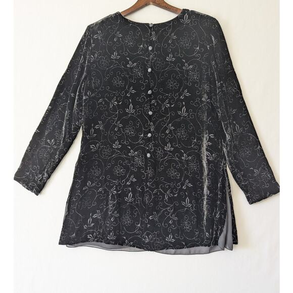 Vintage Kay Unger Petites‎ Black Velvet Floral Burnout Button Back Tunic Size 12 - Picture 4 of 8